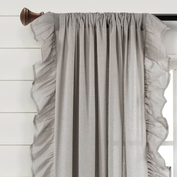 Ash Grey Side Frill Curtains 100% Cotton Material