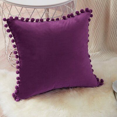 Purple Pompom Lace Cotton Cushion Cover