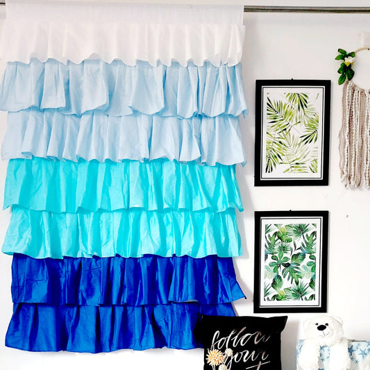 Blue Ombre Full Ruffle Curtains