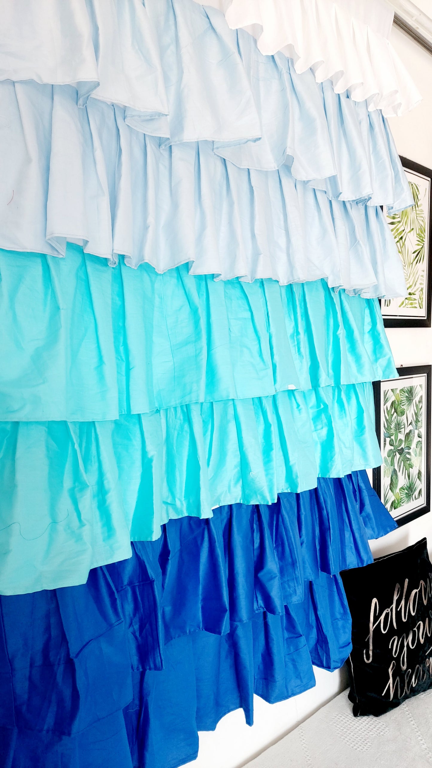 Blue Ombre Full Ruffle Curtains