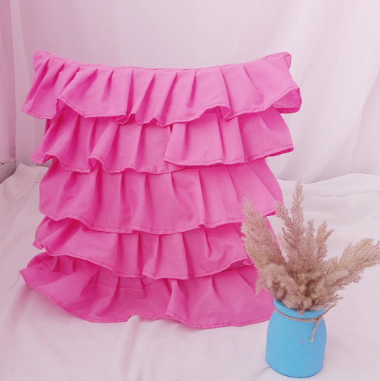 Cotton Ruffle Cushion Cover in Pink - 16x16 Inches with Quality Lining
