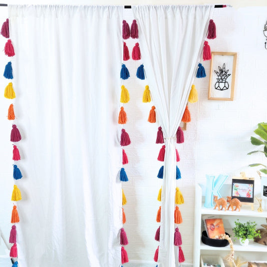 Hyppy Soul Tassel White Curtains (Cotton & Sheer)