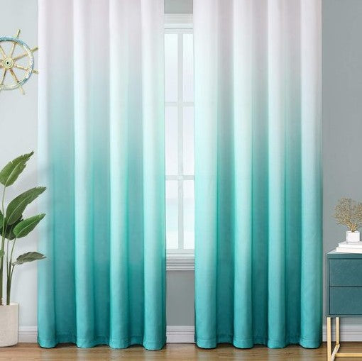 Teal Ombre Dyed Cotton Non See Through Curtains