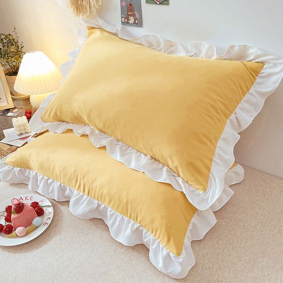 Cotton Frill Pillow Case in Dual Tone