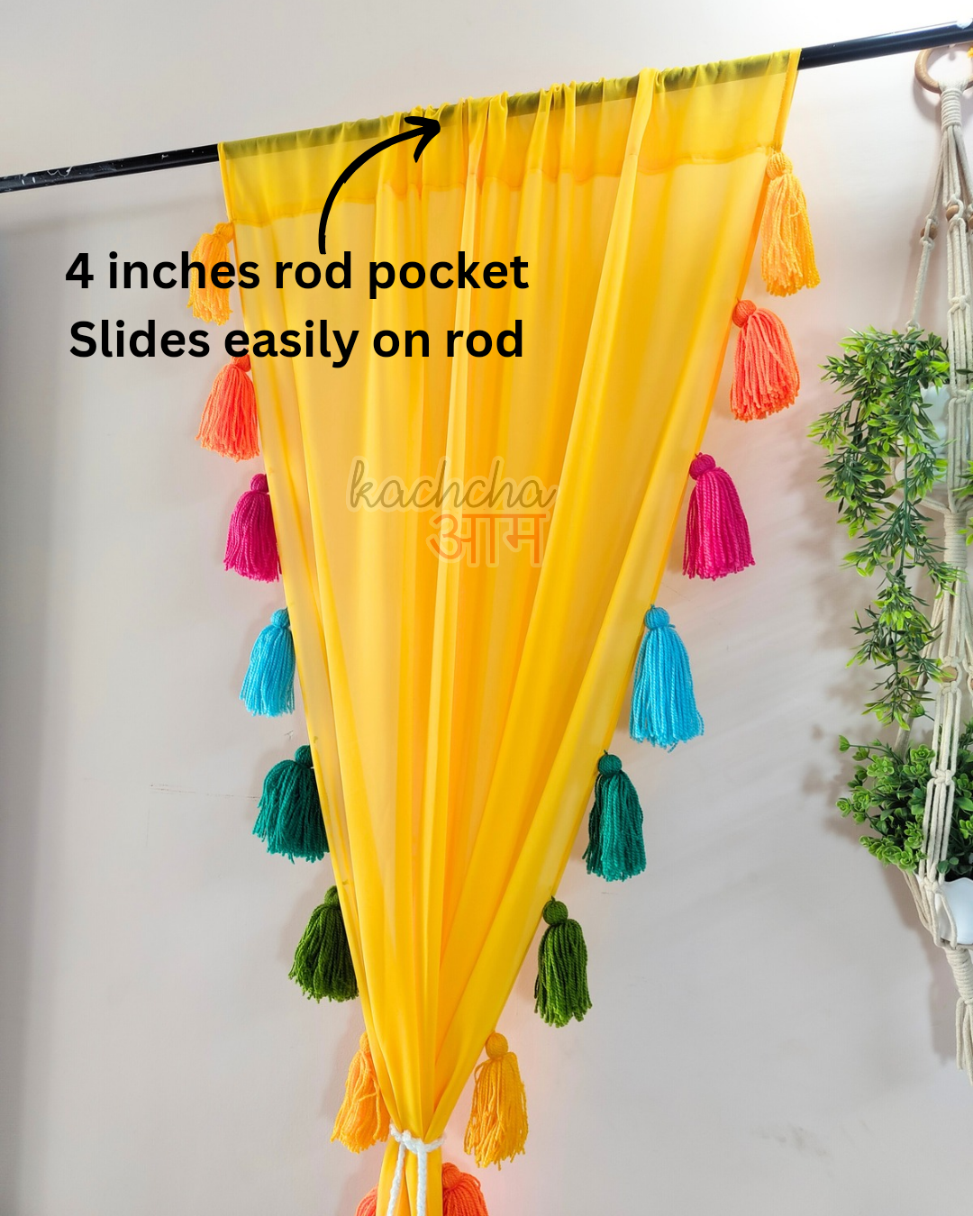 Rainbow Tassel Yellow Curtains (Cotton/Sheer)