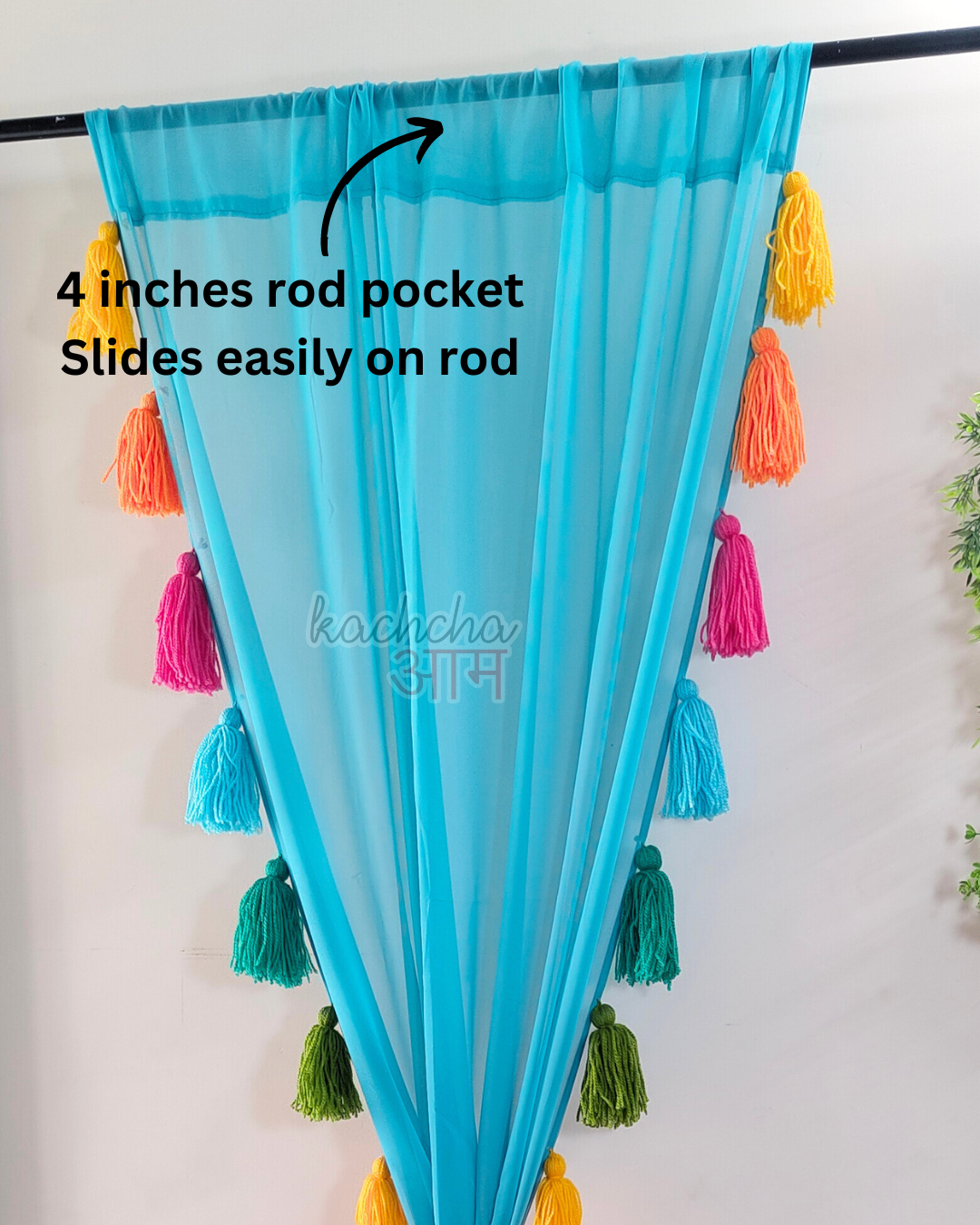 Rainbow Tassel Blue Curtains (Cotton/Sheer)