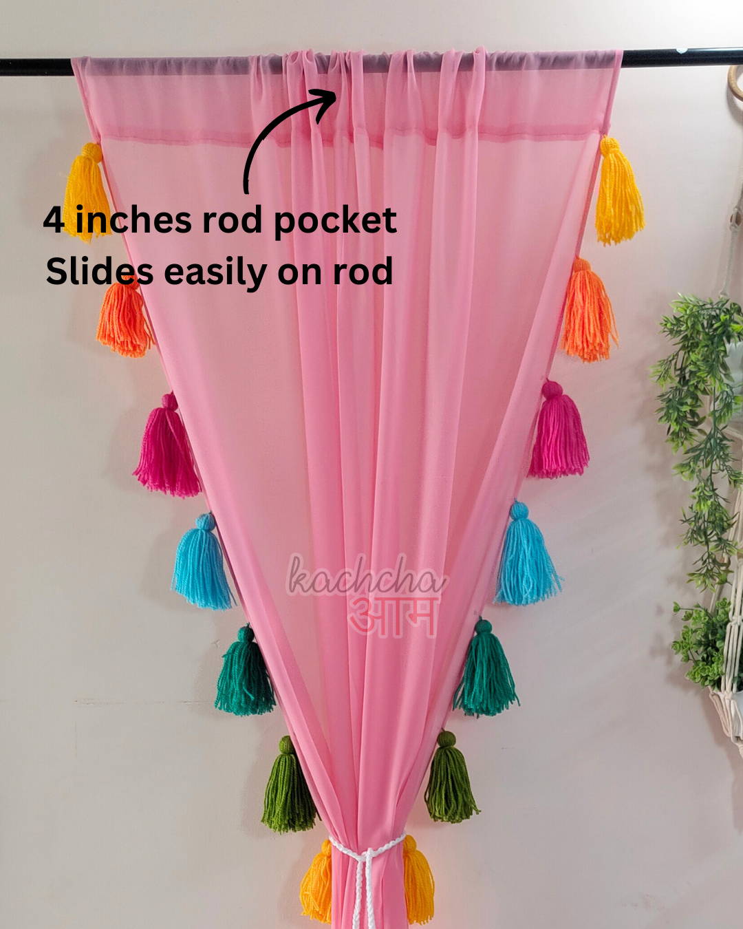 Rainbow Tassel Pink Curtains (Cotton/Sheer)