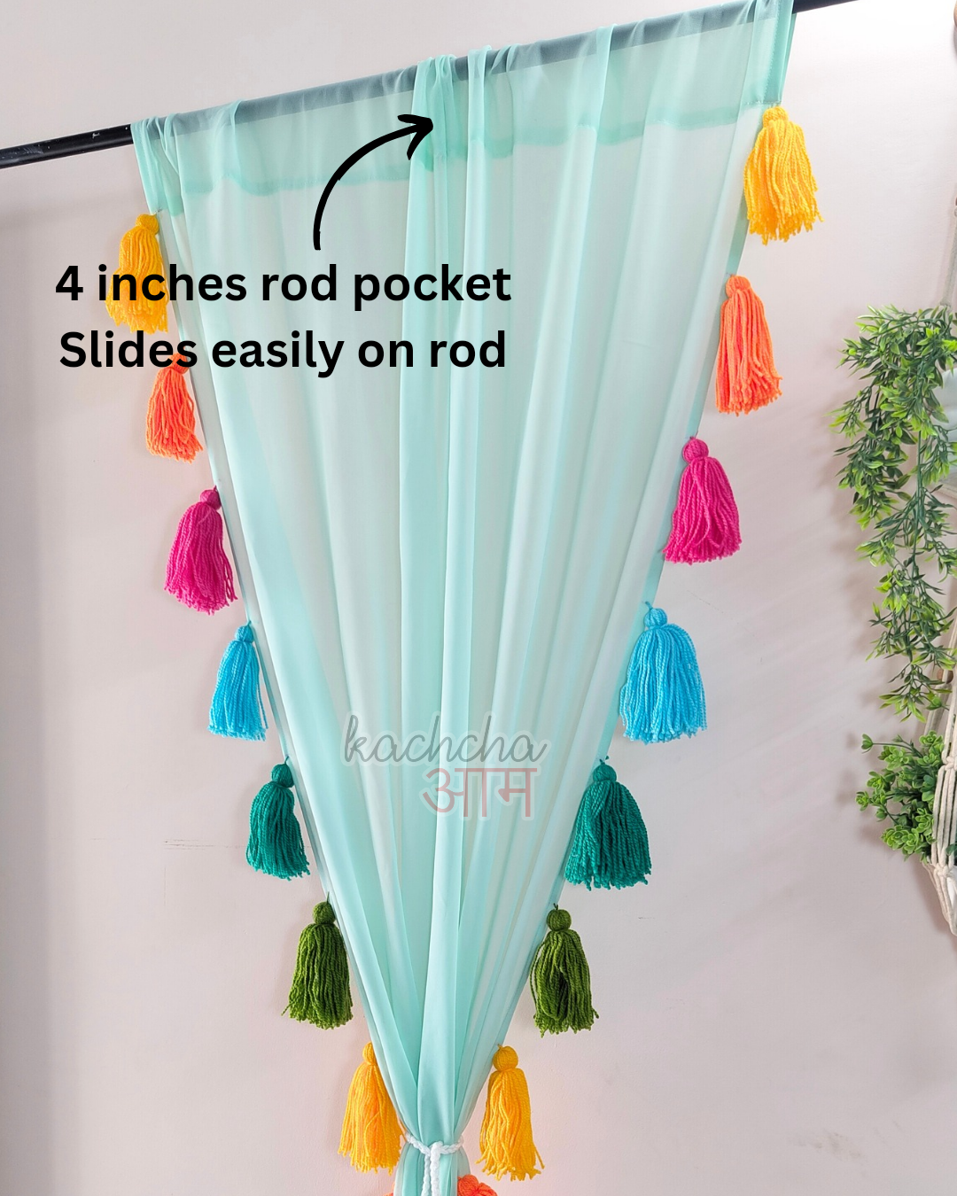 Rainbow Tassel Teal Curtains (Cotton/Sheer)