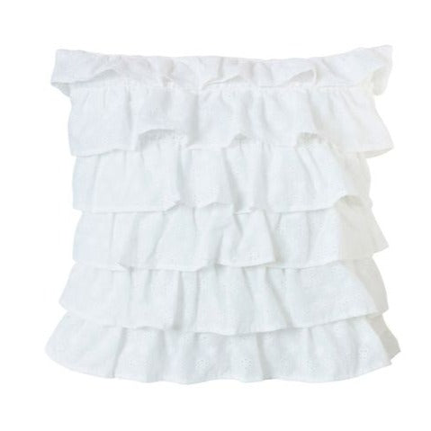 Cotton Ruffle Cushion Cover in White - 16x16 Inches with Quality Lining