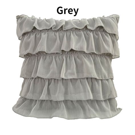Georgette Ruffles Cotton Cushion Cover in Grey - 16x16 Inches with Quality Lining