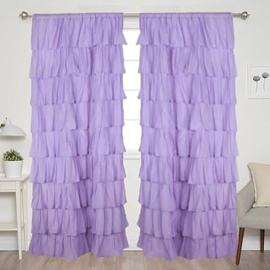 Lavender Cotton Full Ruffle Curtains