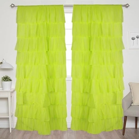 Lime Cotton Full Ruffle Curtains