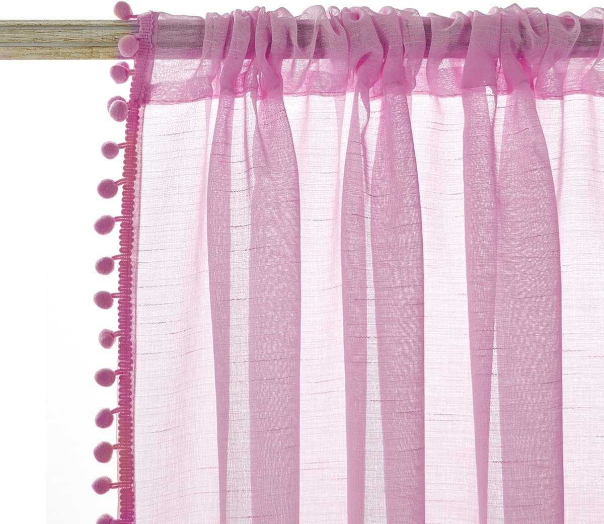 Pink Pompom Lace Georgette Sheer Curtain
