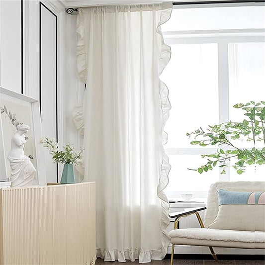 White Side Frill Curtains 100% Cotton Material