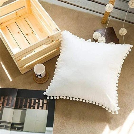 White Pompom Lace Cotton Cushion Cover