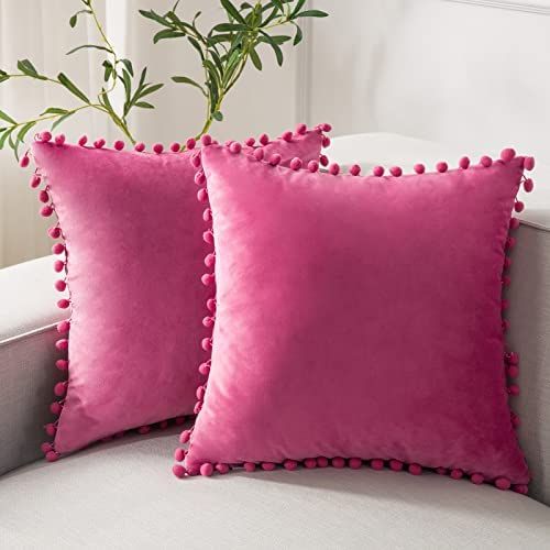 Pink Pompom Lace Cotton Cushion Cover
