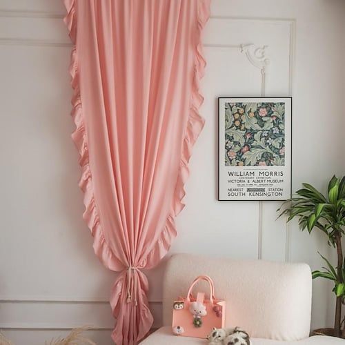 Peach Side Frill Curtains 100% Cotton Material