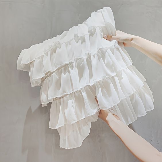 Georgette Ruffles Cotton Cushion Cover in White - 16x16 Inches with Quality Lining