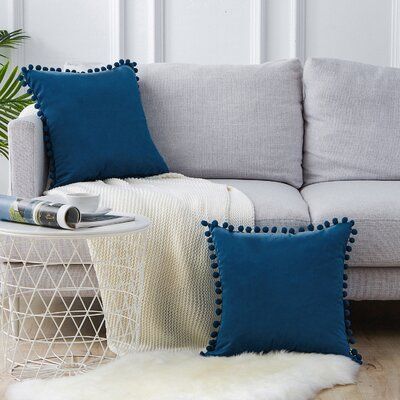 Navy Pompom Lace Cotton Cushion Cover