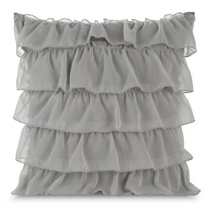 Cotton Ruffle Cushion Cover in Grey - 16x16 Inches with Quality Lining