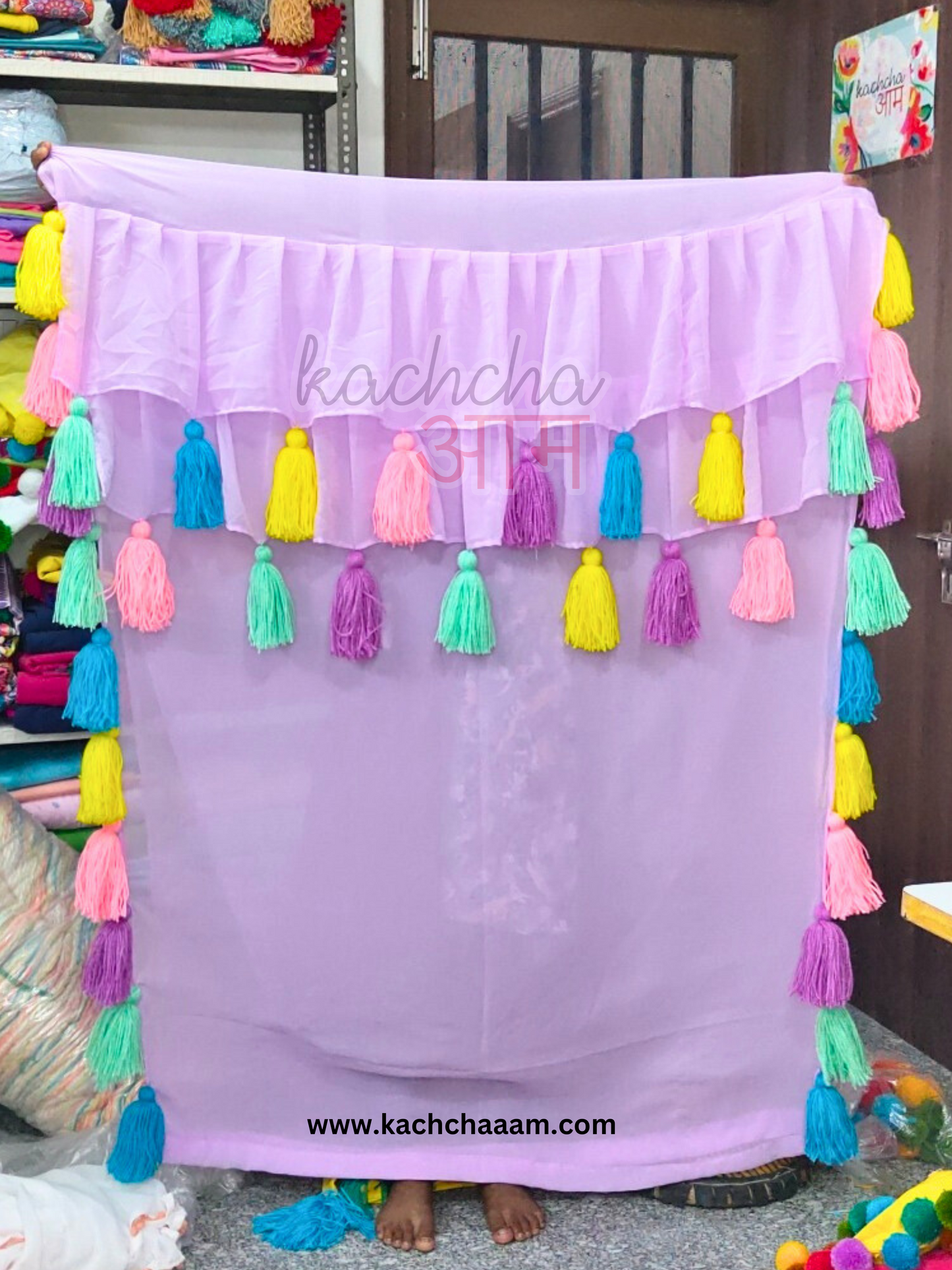 Celestial Tassel Double Layered Lavender Curtain with Two Frills on Top