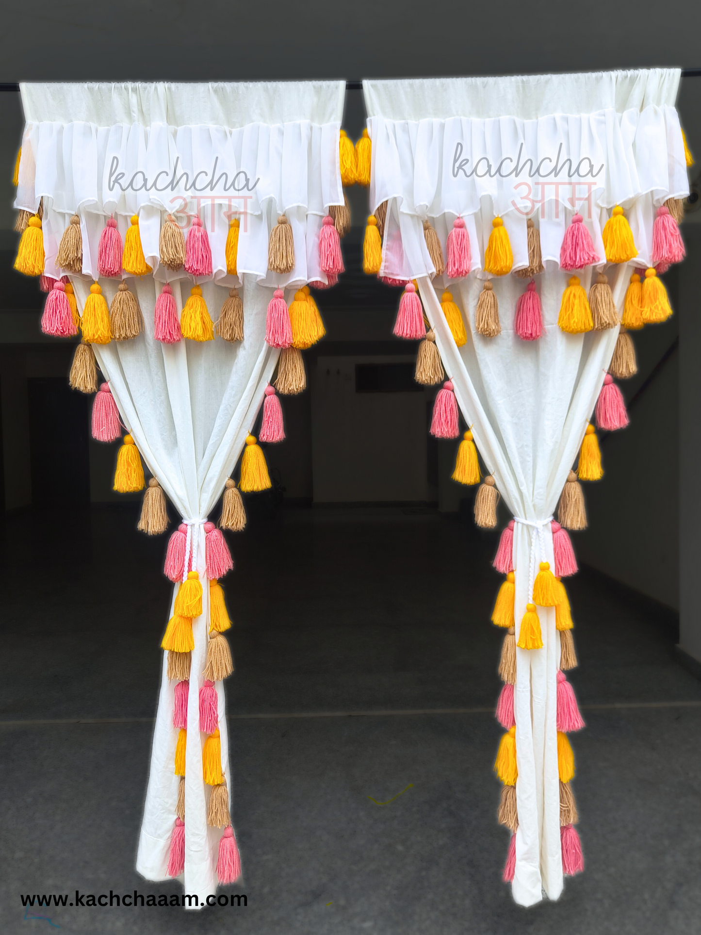 Sunset Tassel White Curtains with Double Frills on Top (Cotton & Sheer)