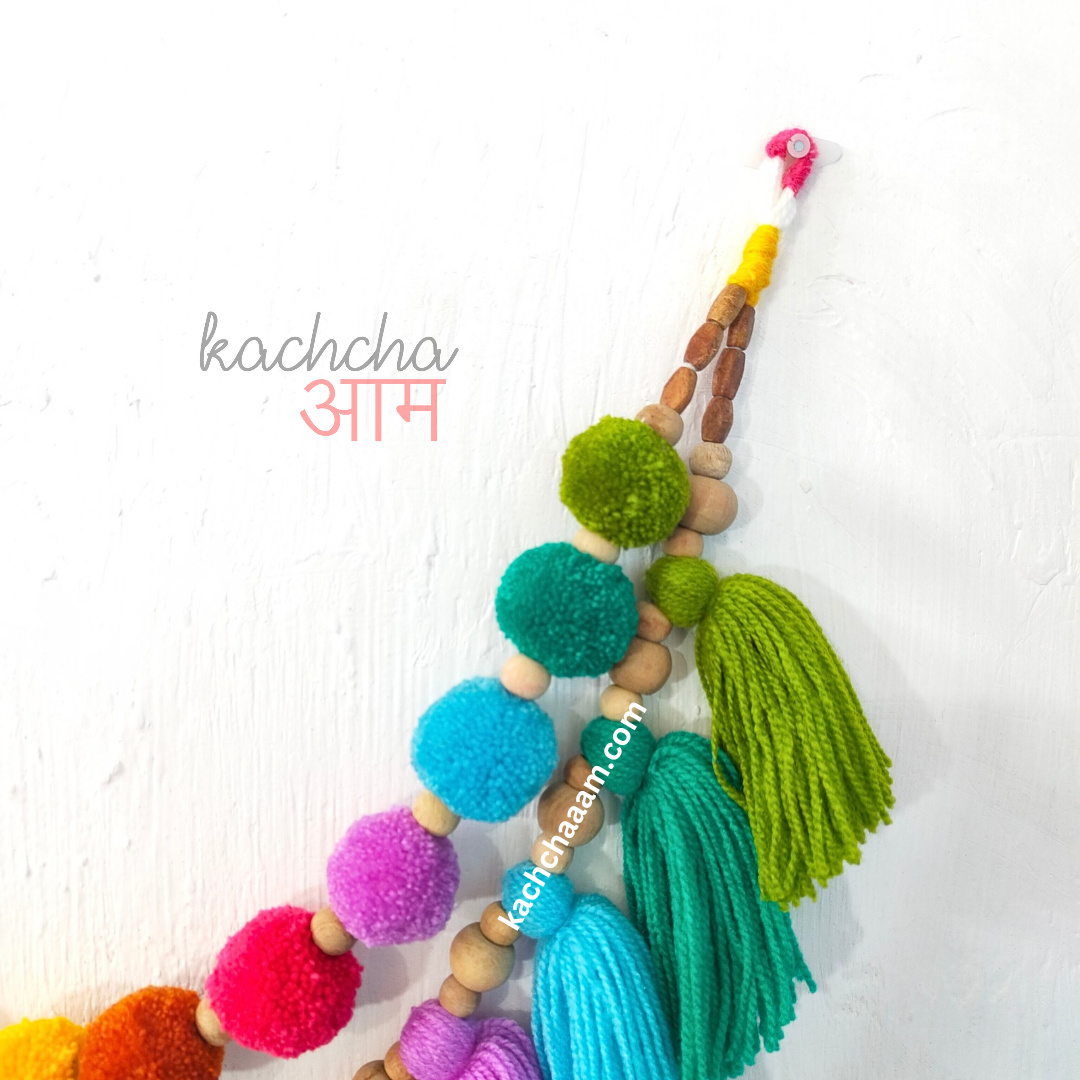 2 Layered Rainbow Pompom and Tassel Wool Bunting Wall Decor