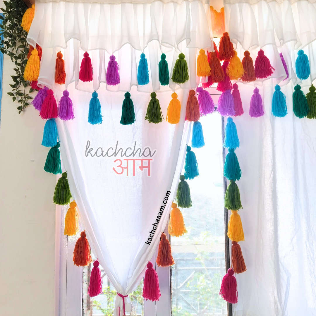 Rainbow Tassel Curtains with Double Frills on Top (Cotton & Sheer)