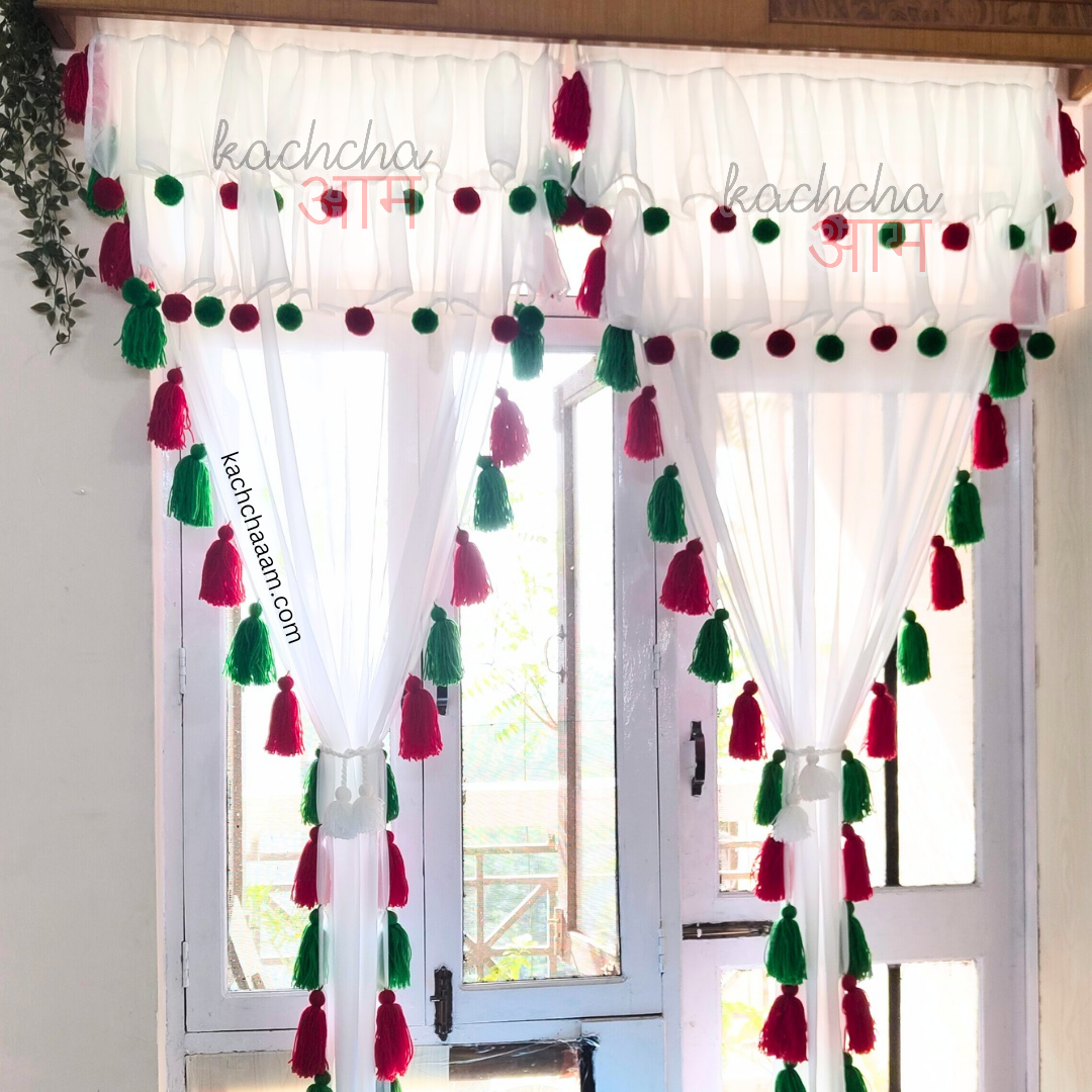 Christmas Limited Edition Tassel curtains with Pompom Frills (Cotton & Sheer)