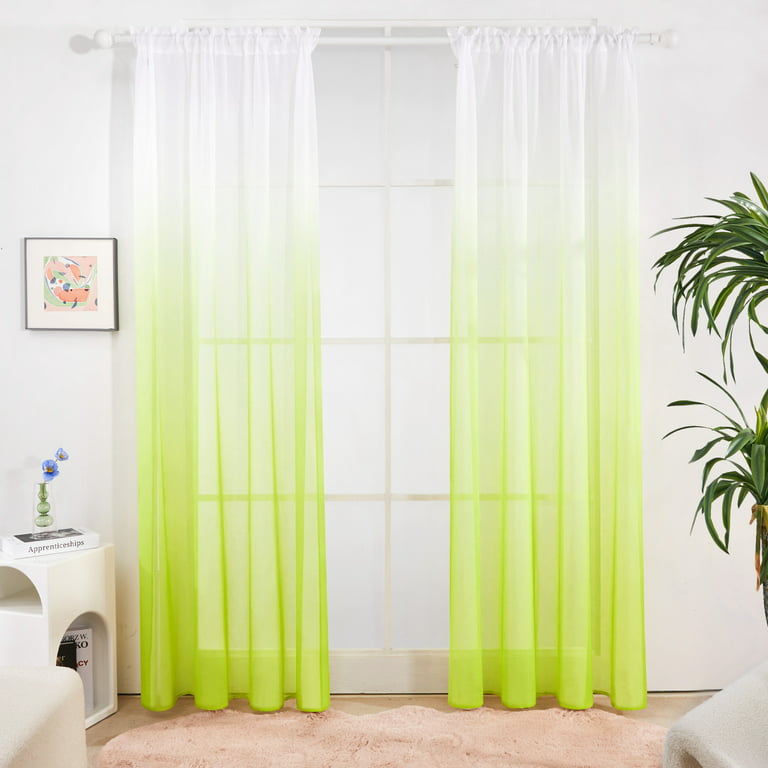 Pista Green Ombre Dyed Organza Sheer Curtains