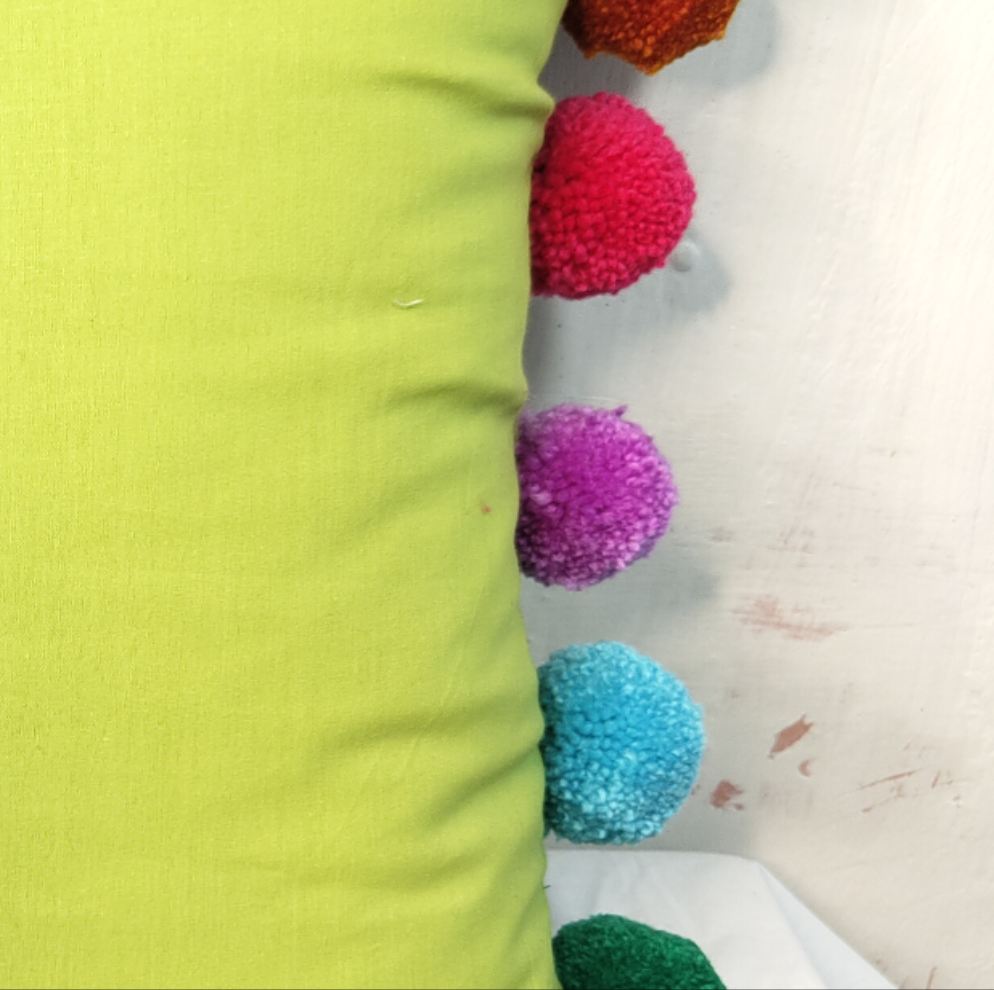 Rainbow Pompom Pista Cotton Cushion Cover with Lining
