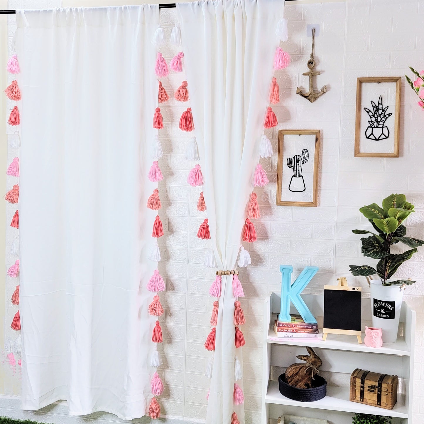 Corel Ombre Tassel White Curtains (Cotton & Sheer)