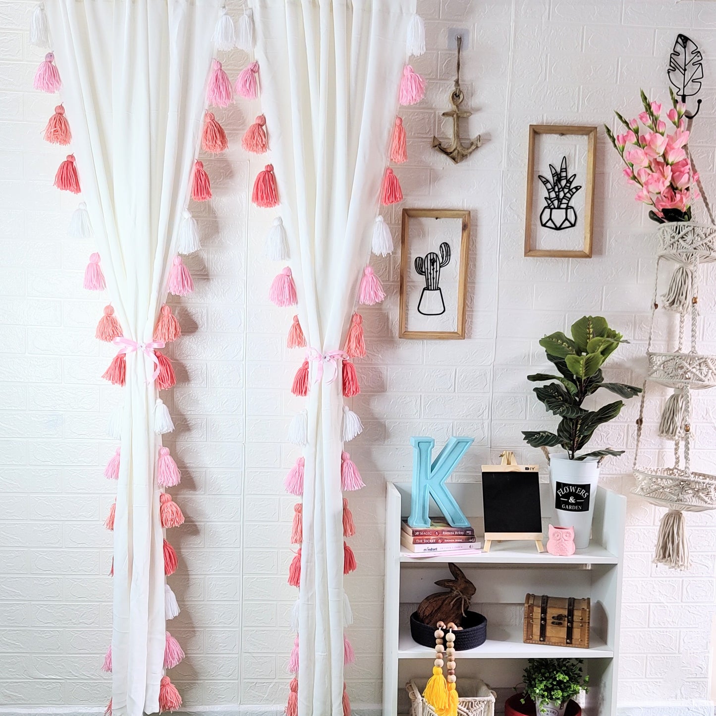 Corel Ombre Tassel White Curtains (Cotton & Sheer)