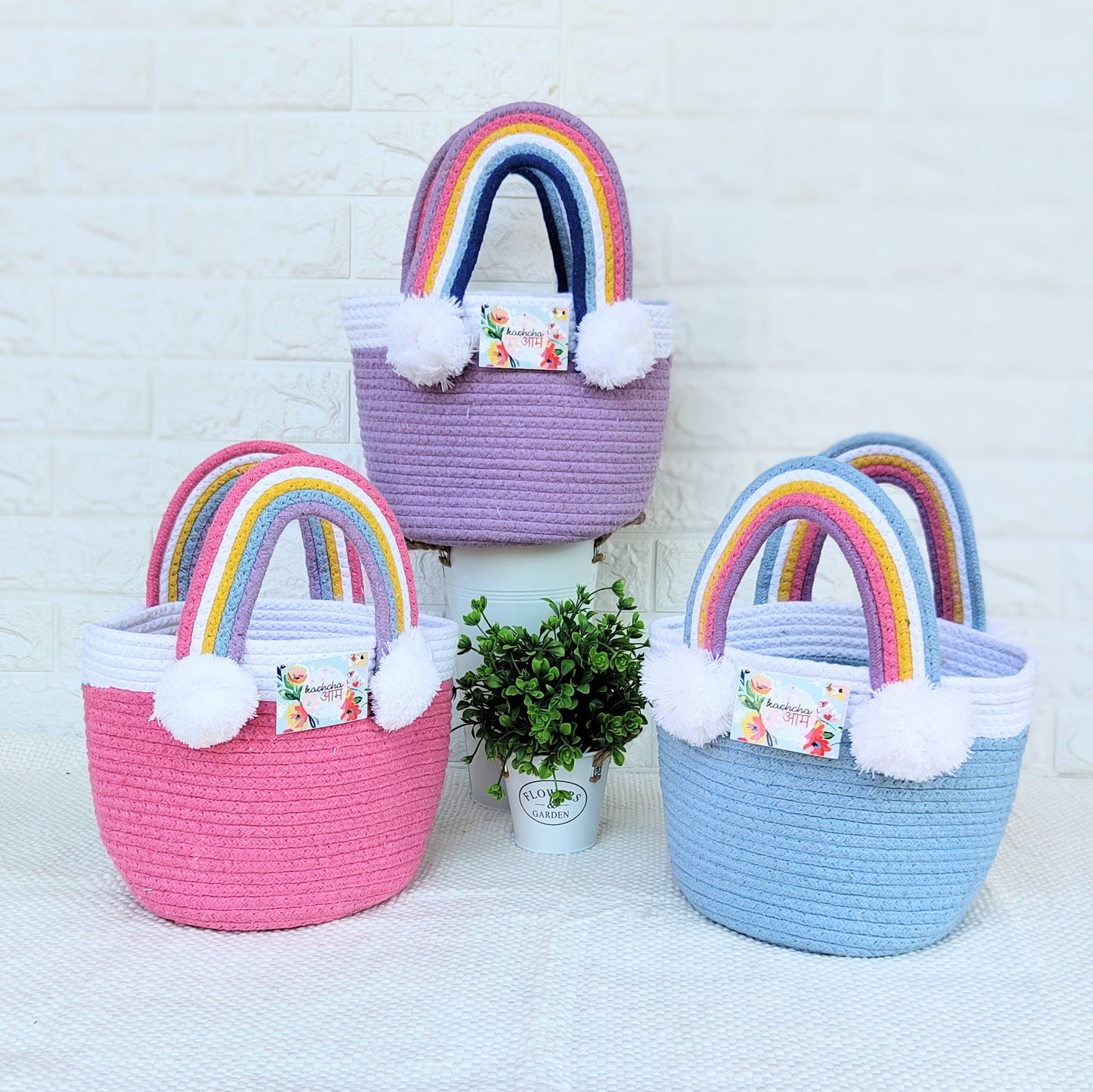 Rainbow Handle Multipurpose Pink Basket 🌈