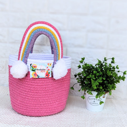 Rainbow Handle Multipurpose Pink Basket 🌈