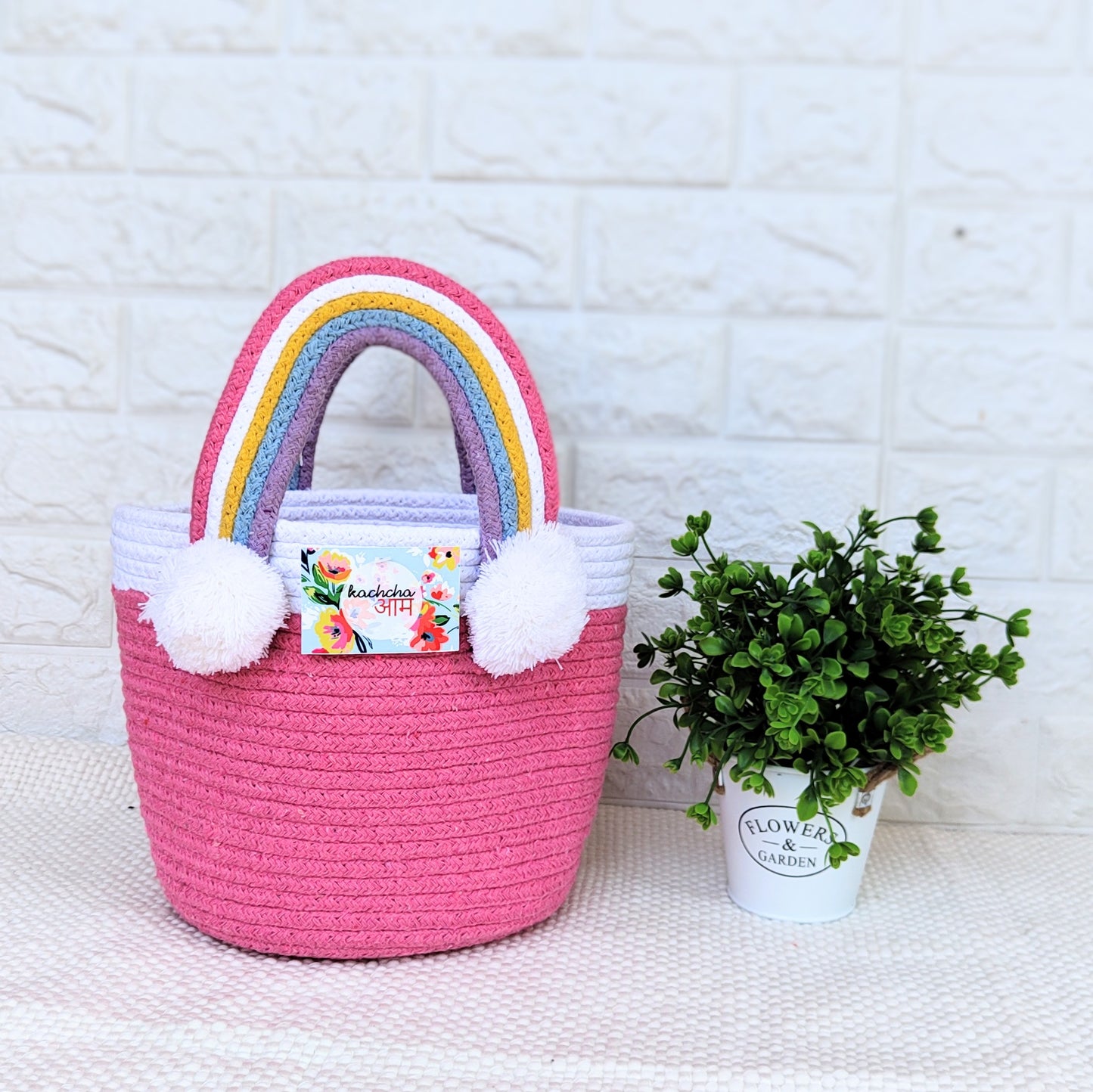 Rainbow Handle Multipurpose Pink Basket 🌈