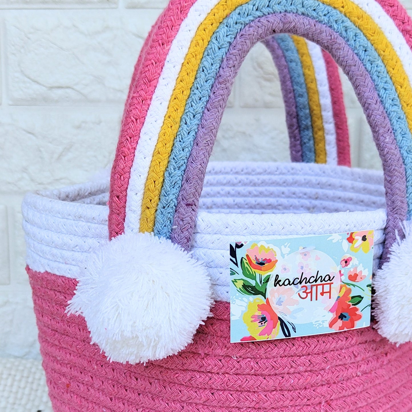 Rainbow Handle Multipurpose Pink Basket 🌈