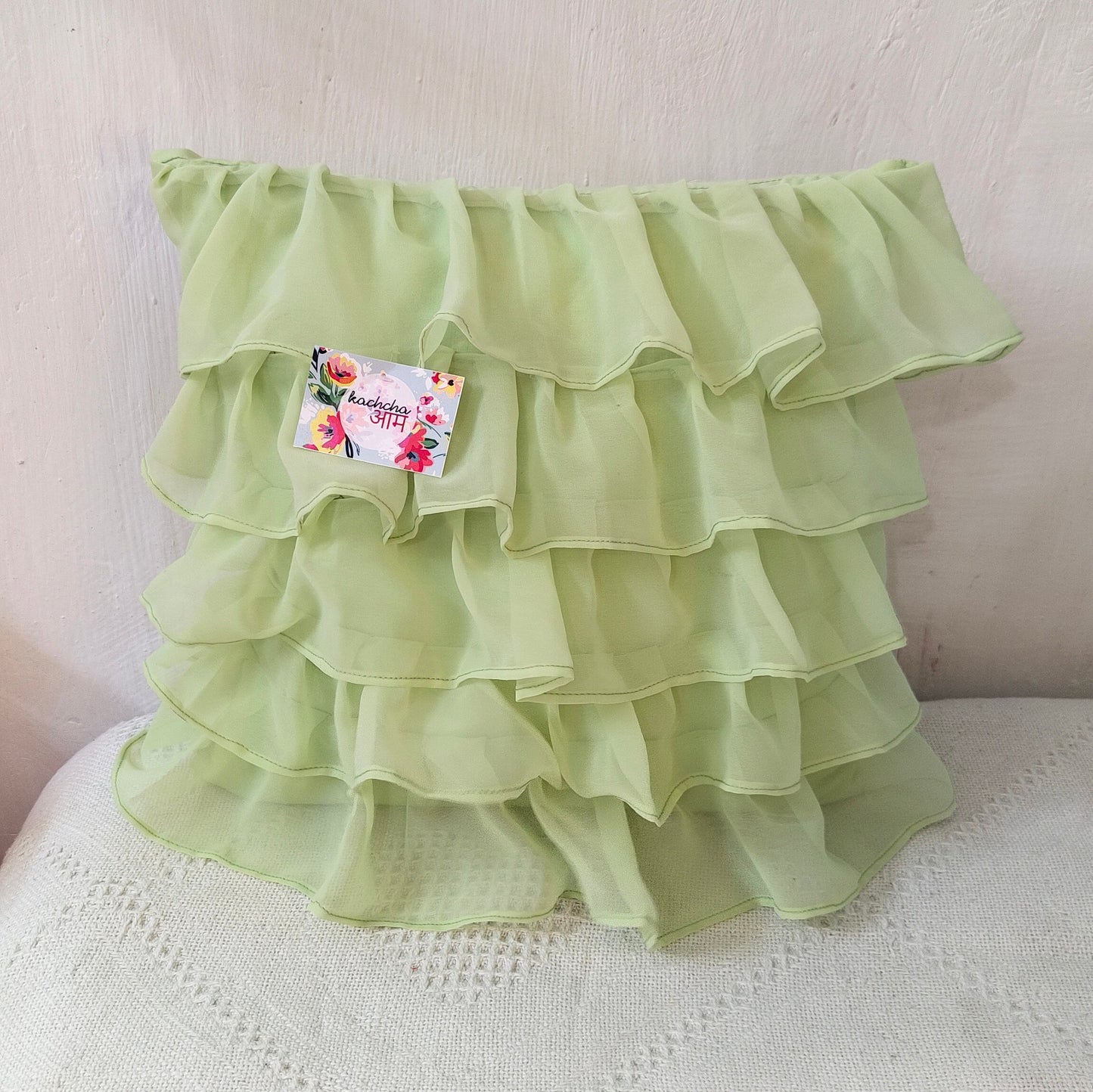 Georgette Ruffles Cotton Cushion Cover in Mint - 16x16 Inches with Quality Lining