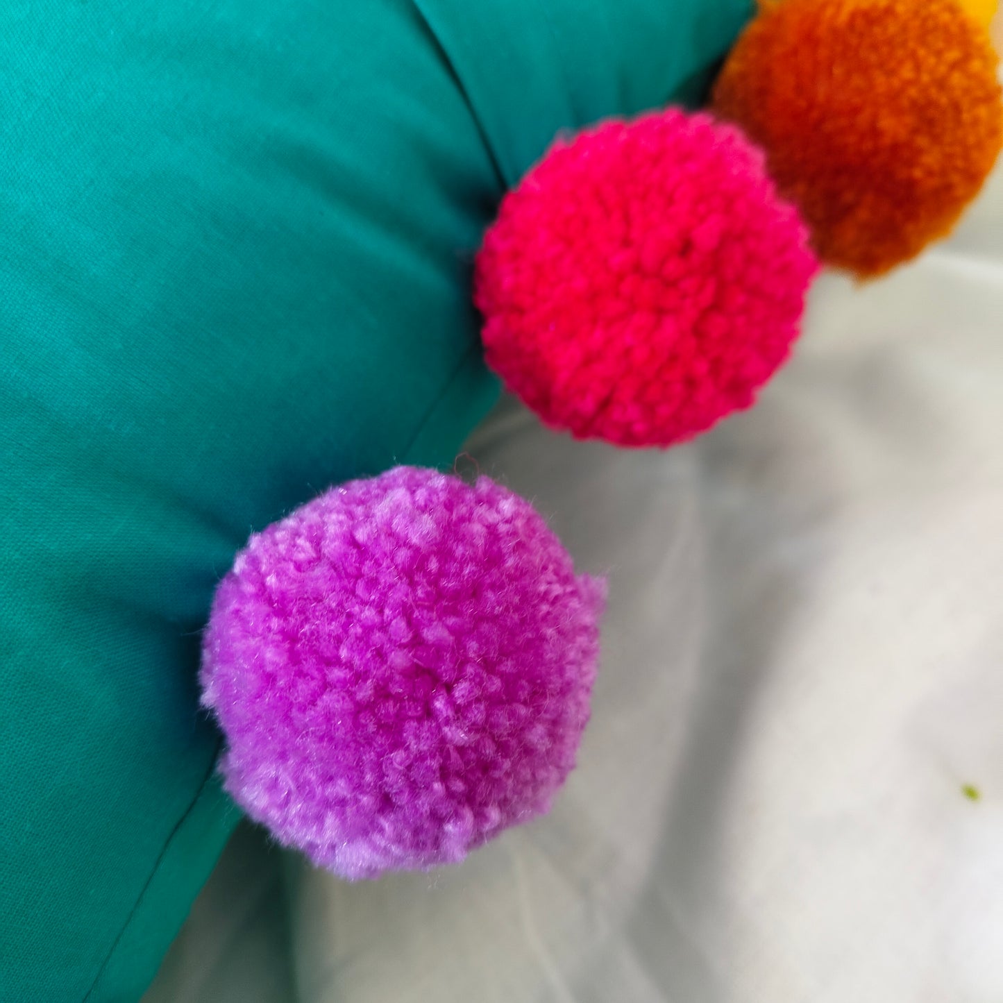 Rainbow Pompom Teal Cotton Cushion Cover with Lining