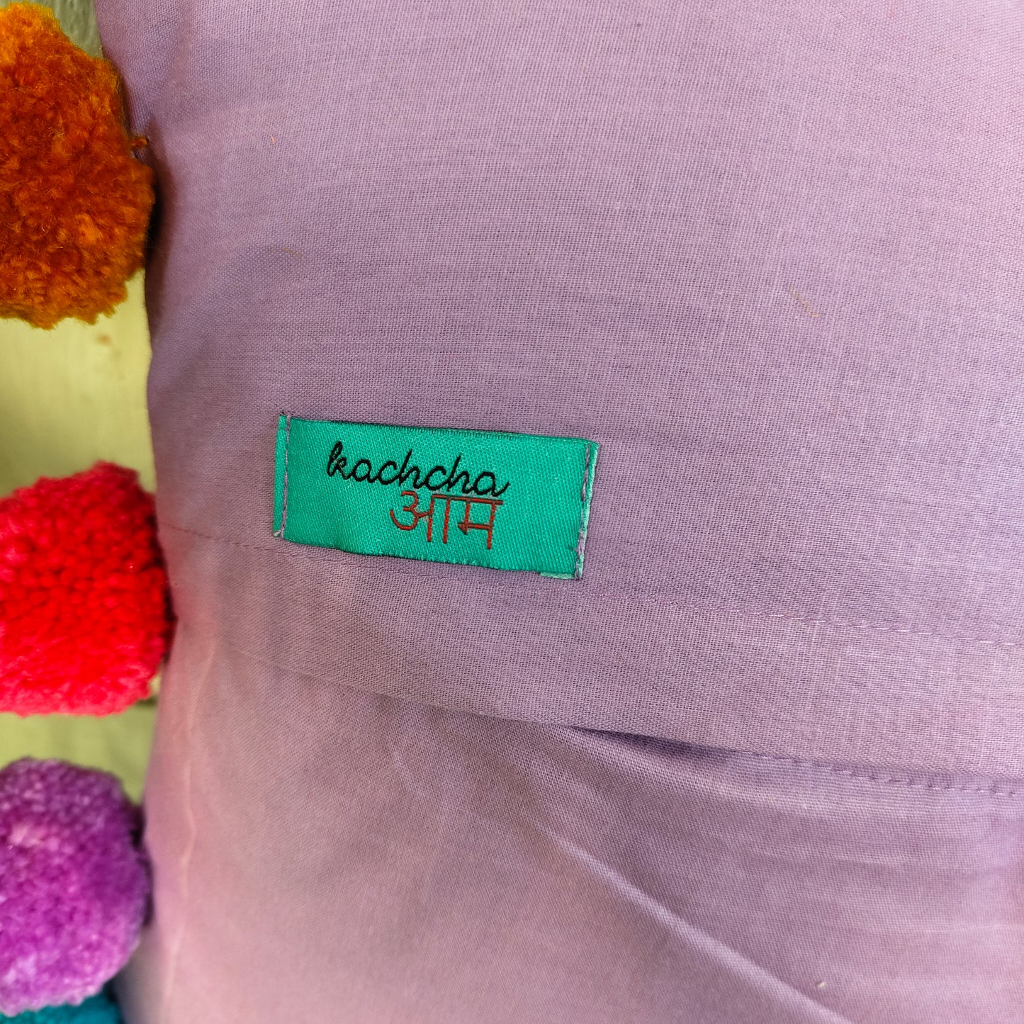 Rainbow Pompom Lavender Cotton Cushion Cover with Lining