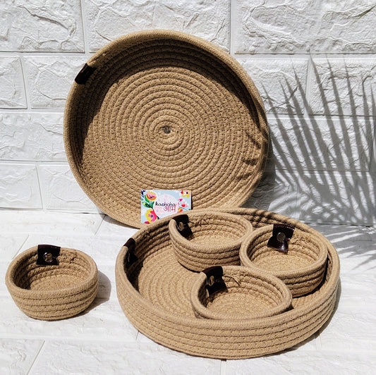 Multipurpose Cotton Baskets With 4 Bowls Beige