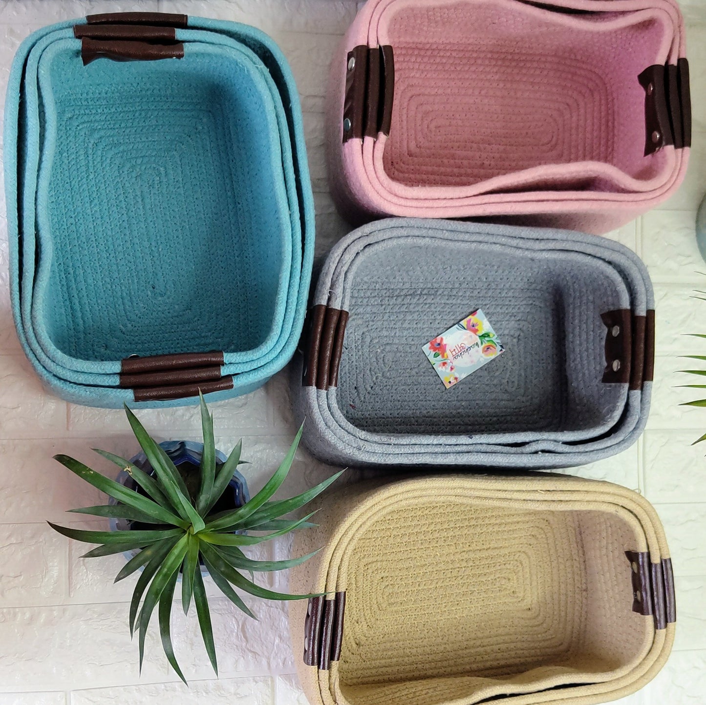 Pink Rectangle Storage Baskets (Set of 3)