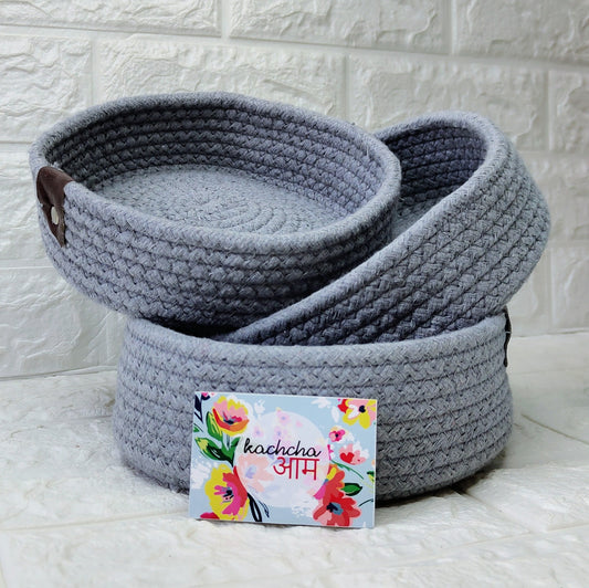 Grey Round Storage Baskets (Set of 3)