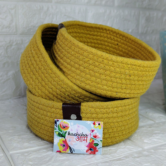 Yellow Round Storage Baskets (Set of 3)