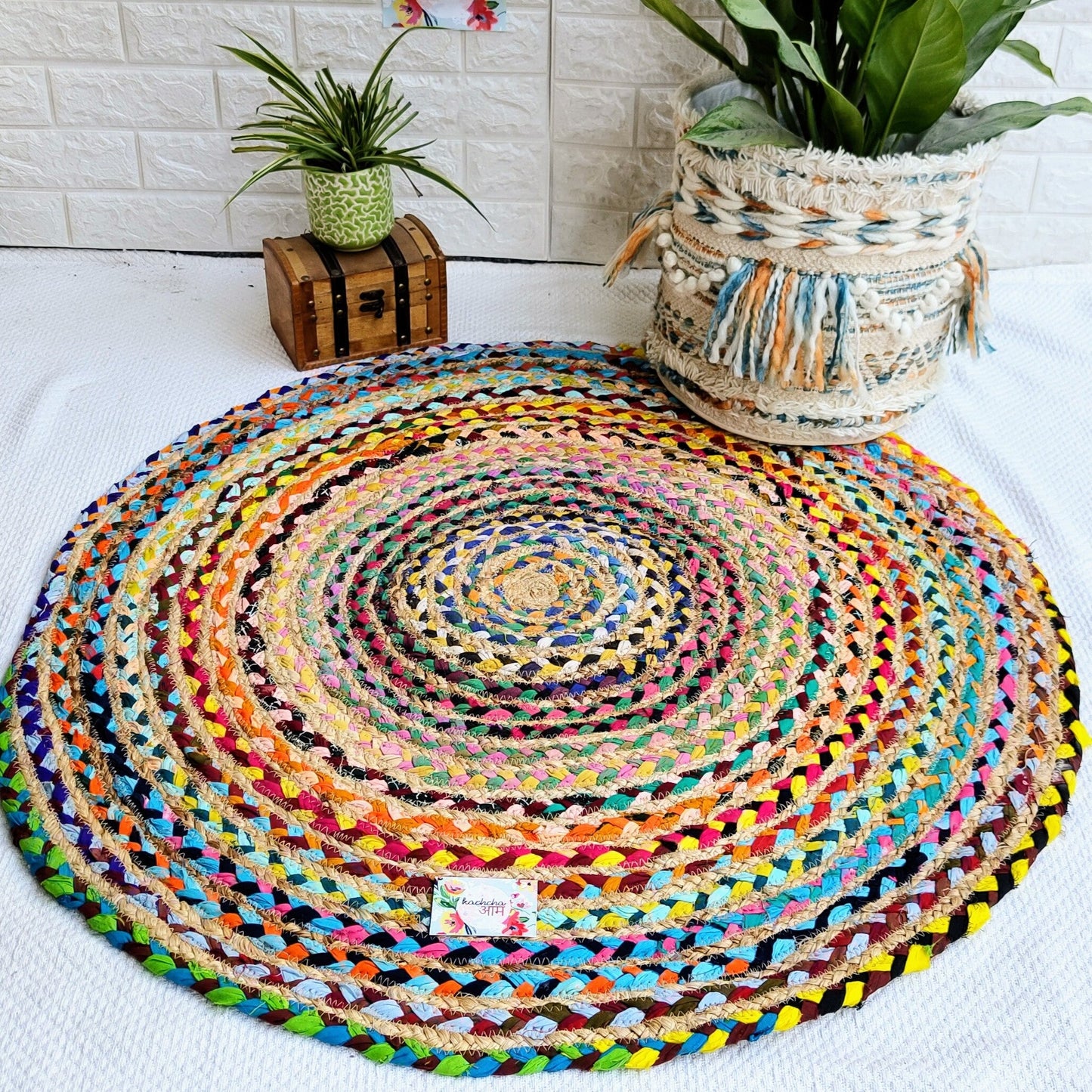 Chindi Jute Round Cotton Mat Rug