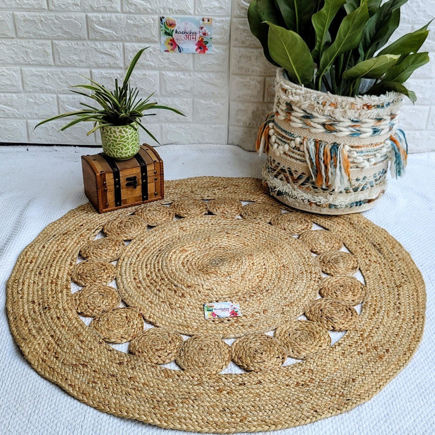 Natural Jute With Circles Round Mat Rug