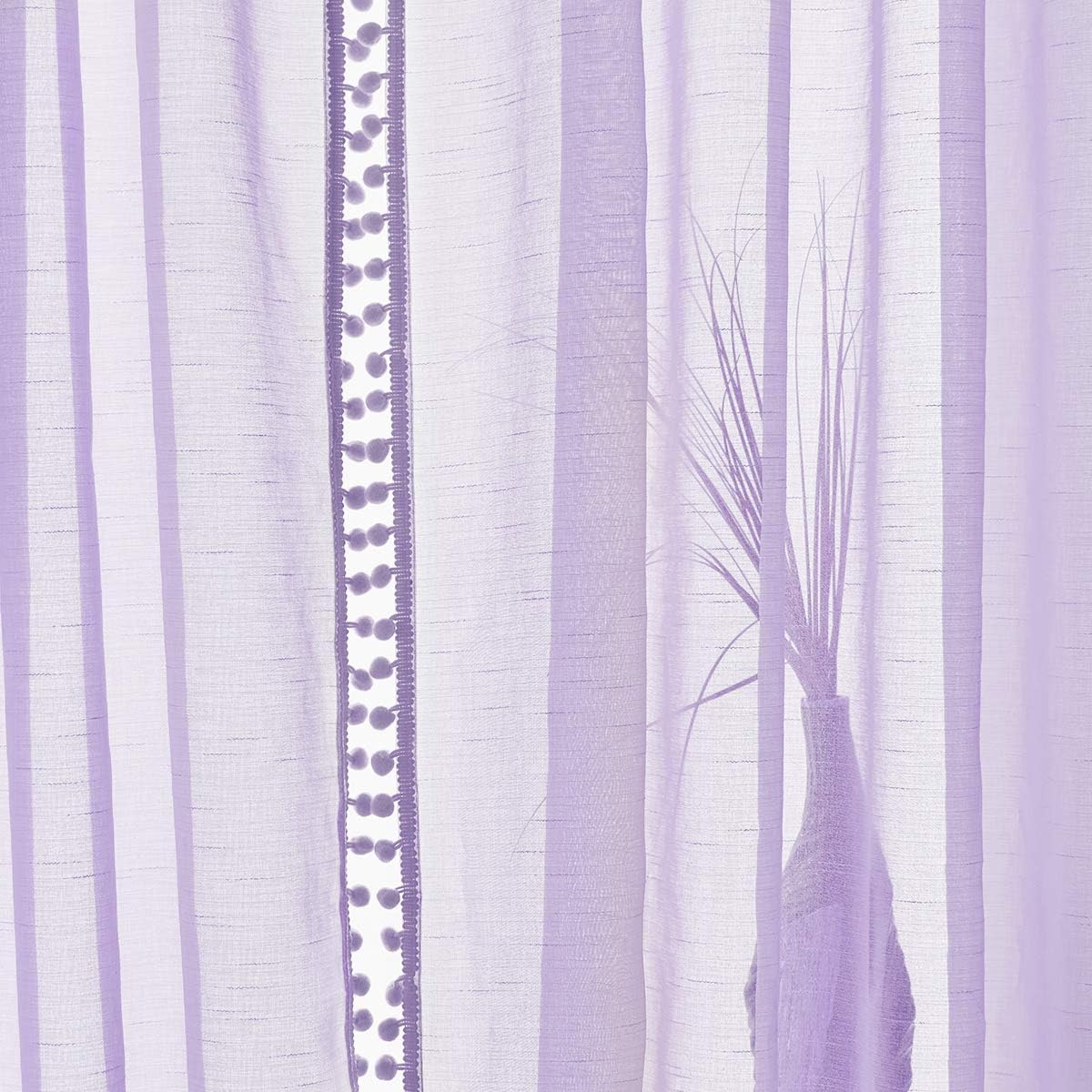 Lavender Pompom Lace Georgette Sheer Curtain