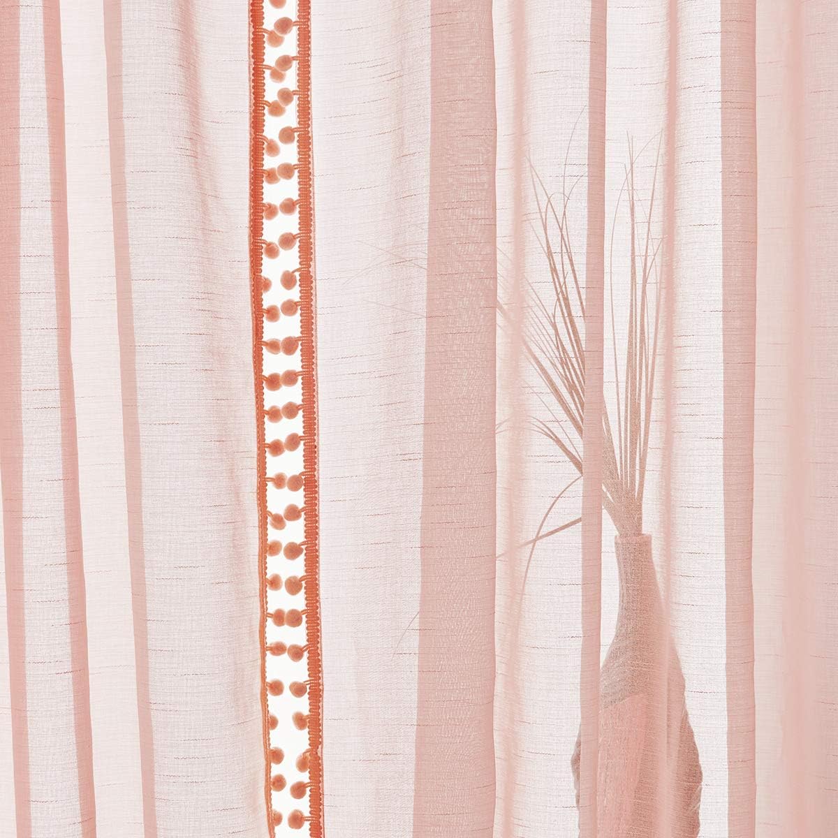 Peach Pompom Lace Georgette Sheer Curtain