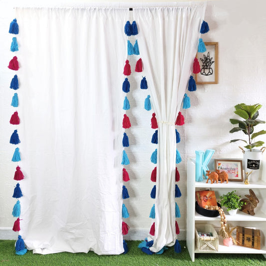 Blush Wave Tassel White Curtains (Cotton & Sheer)