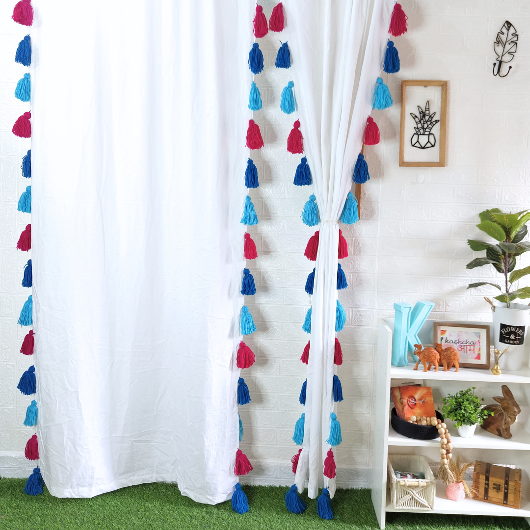 Blush Wave Tassel White Curtains (Cotton & Sheer)